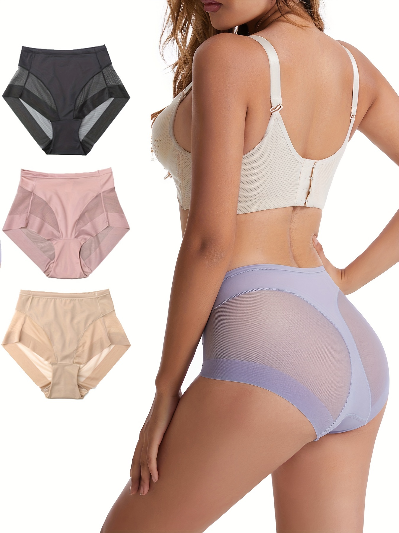 Seamless Lacy Trim Bikini Briefs Soft Breathable Simple Nude