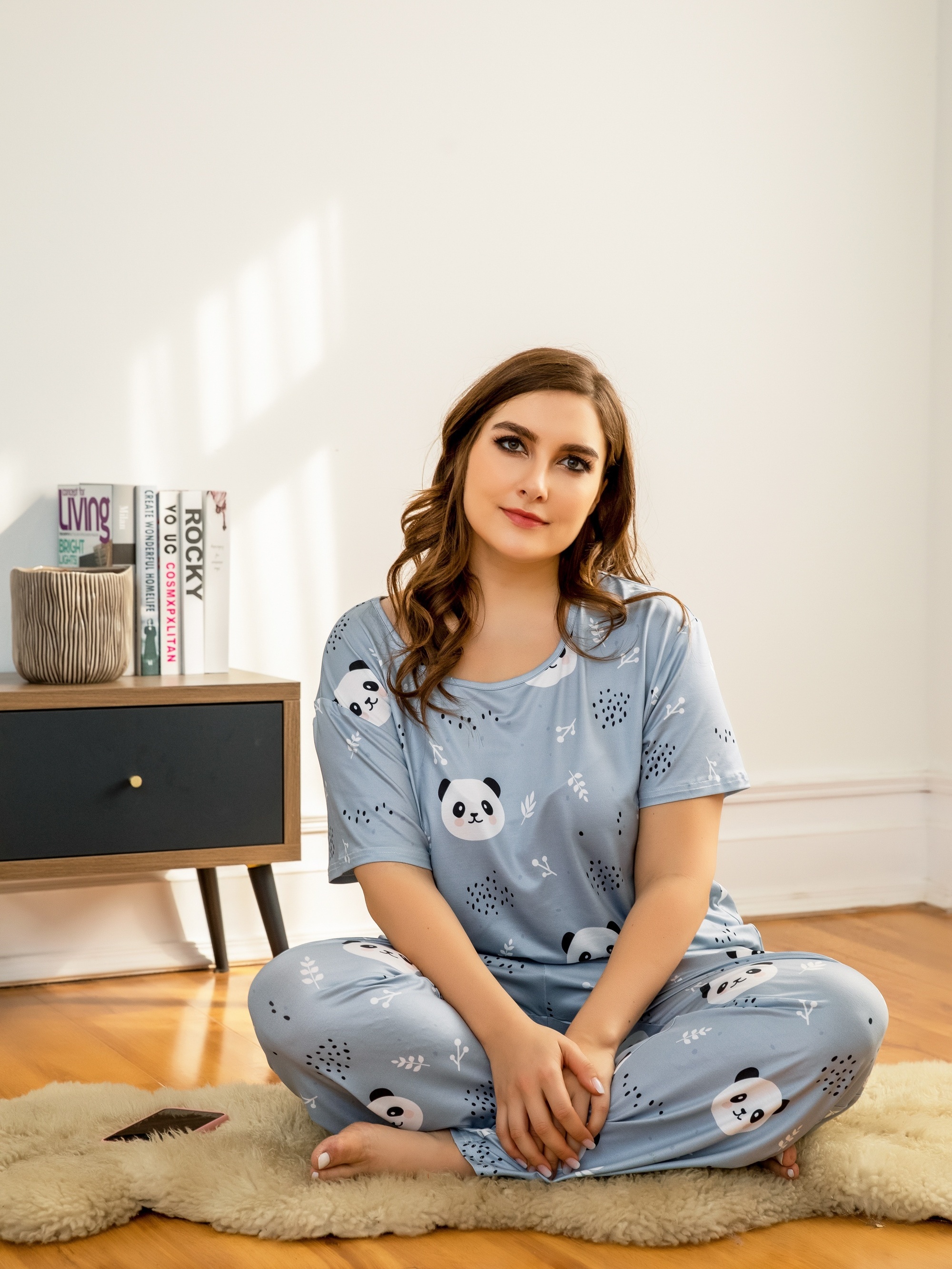 Plus Size Casual Pajama Set Women's Plus Panda Print Short - Temu