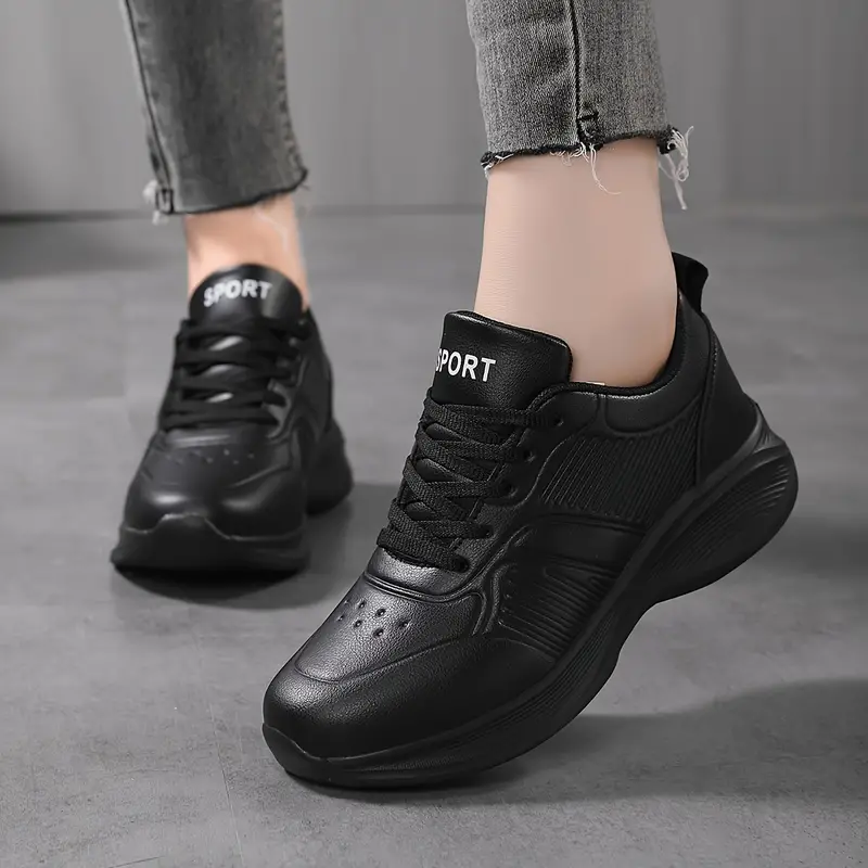 Mujeres Negras Zapatillas Gruesas, Zapatos Casuales Al Aire Libre Con  Cordones, Zapatos Ligeros Para Correr De Bajo Perfil