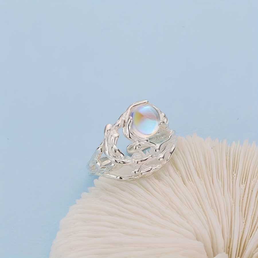 Men's Tree Texture Moonstone Ring Couple Opening Adjustable Ring