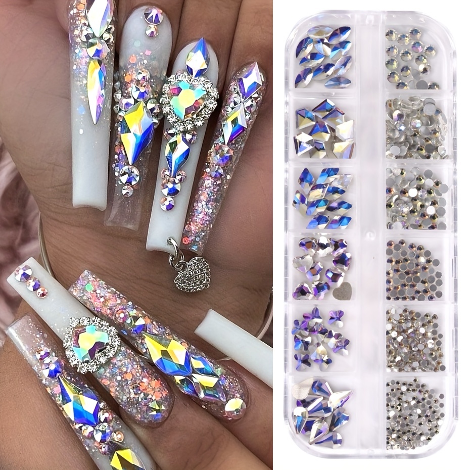 Mixed Shaped Flat Back Nail Art Rhinestone Set crystal Ab - Temu