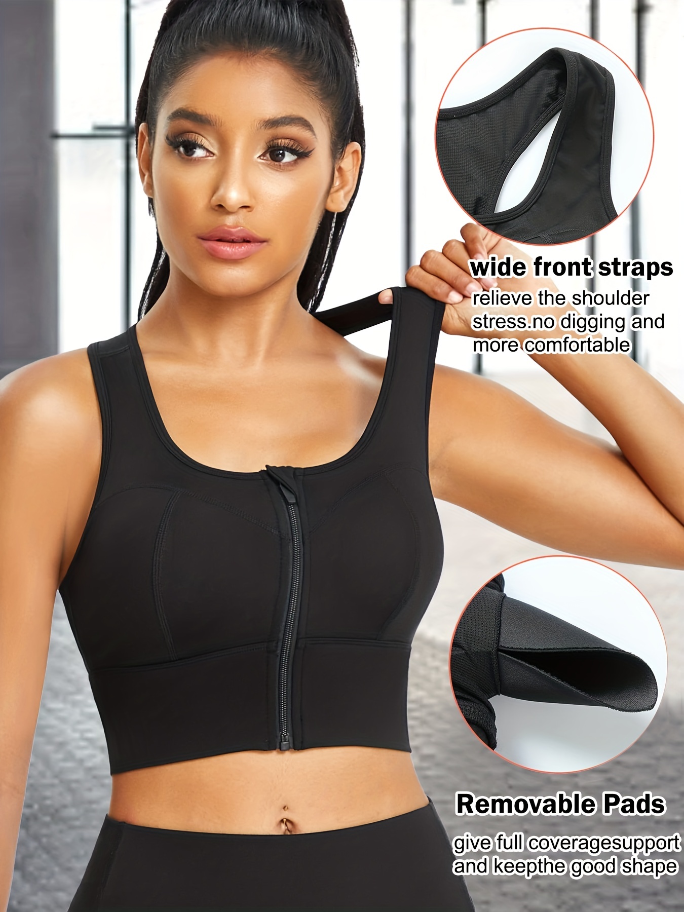 Racerback Zipper Sports Bra Comfy Breathable Push Shockproof - Temu