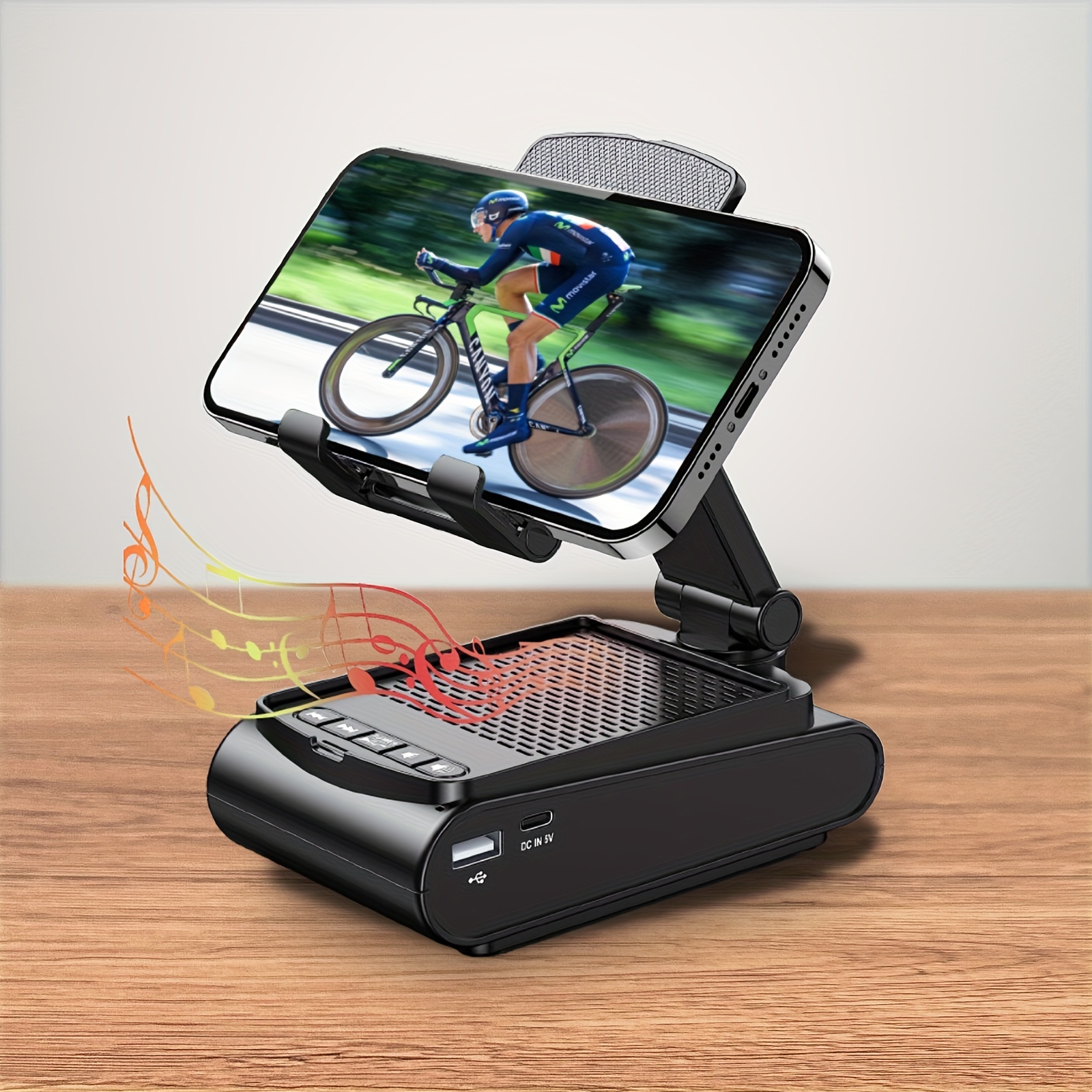 

Cell Phone Stand With Wireless Speaker And Non-slip Base, Suitable For Indoor And Outdoor And Desktop, Dad's Gifts, Gifts For Family And Portable Mobile Phone Stand Speaker For Party Camping