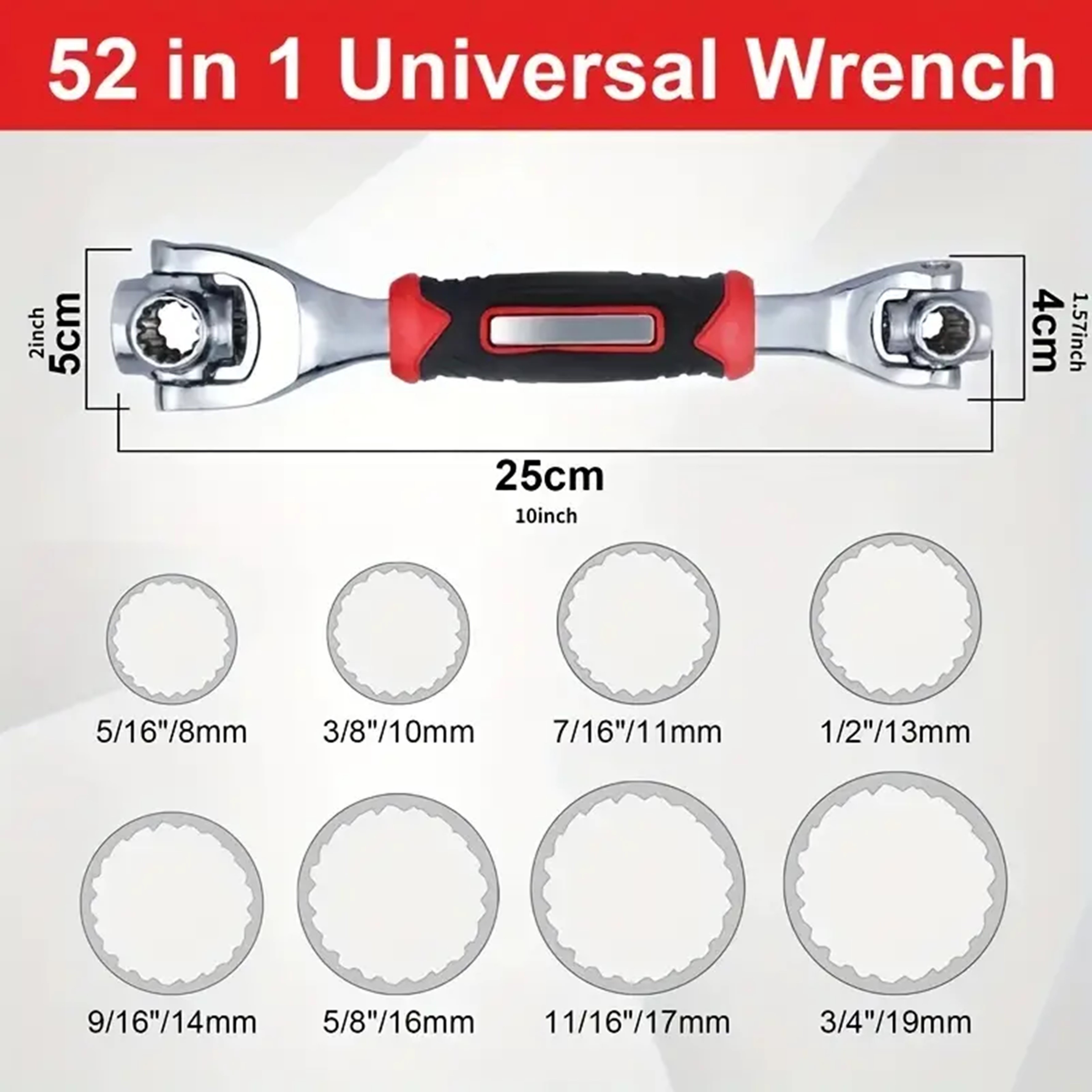 E-shop 52-in-1 Steckschlüssel-Set - Metrisch & SAE, Rutschfester Griff, 360° Drehbarer Kopf für Heim- & Autoreparatur - Langlebiger Kohlenstoffstahl,