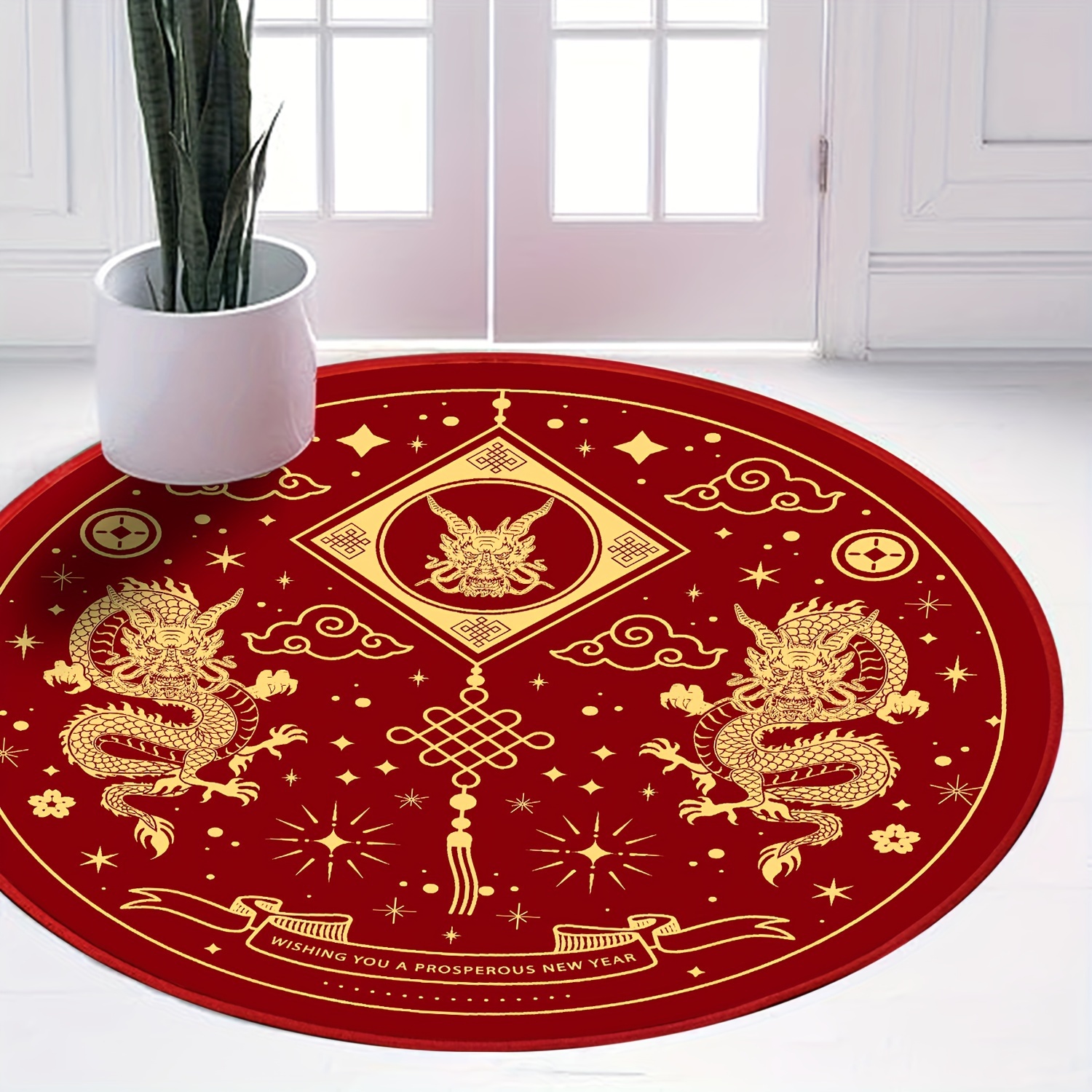 

Golden Dragon Chinese Festive Red, Carpet Chinese New Yea, Non Slip Absorbent Round Rug, Washable Floor Carpet Yoga Mat Easy To Clean For Entryway Living Bedroom Office Study Dorm, Christmas Décor Rug