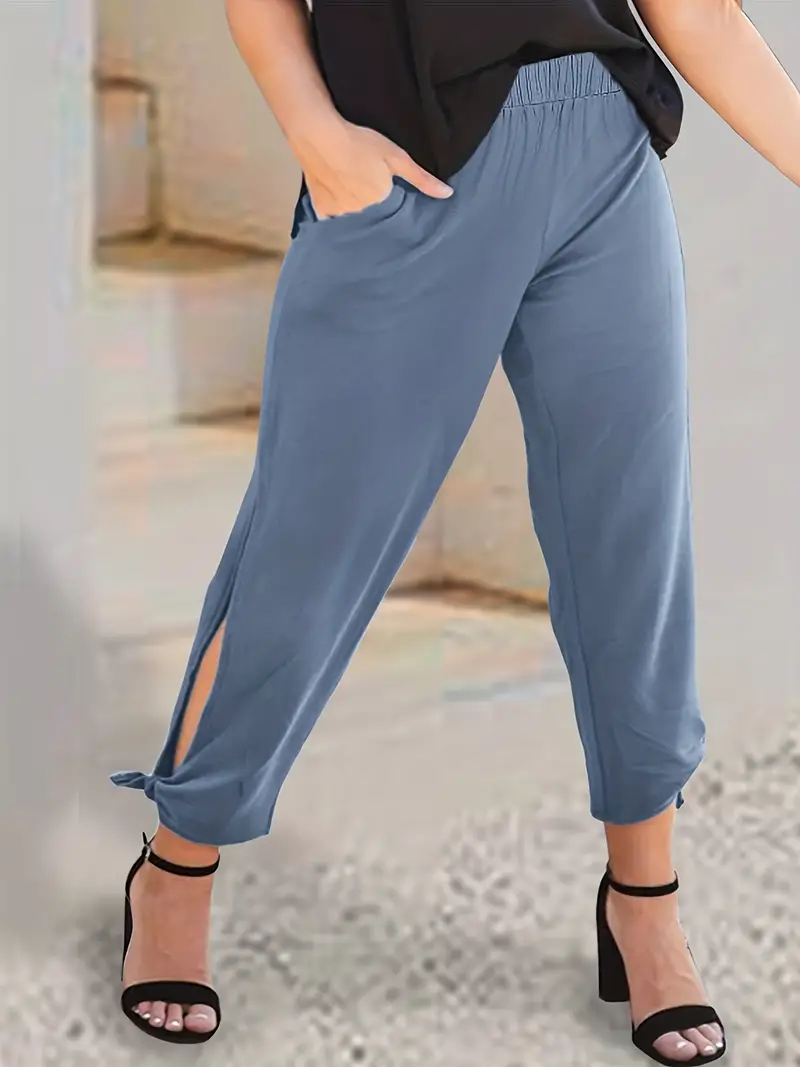 plus size casual pants womens plus solid cut out tie side tapered leg pants with pockets details 15