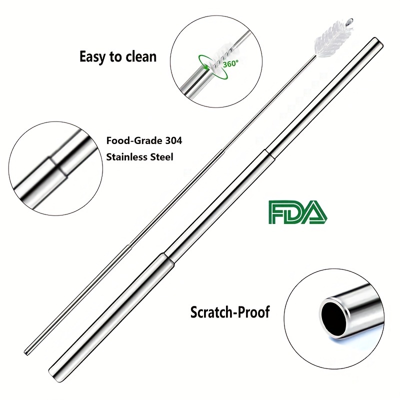 1pc Retractable & Reusable Stainless Steel Metal Straw With Food-grade Foldable  Straw Case