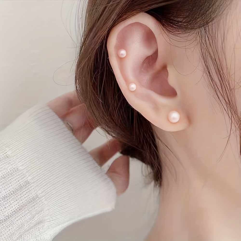 Faux Pearl Plastic Stud Earrings For Sensitive Ears White - Temu