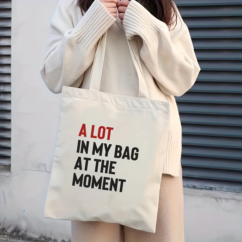 

Simple Letters Print Tote Bag, Casual Canvas Shoulder Bag, Large Capacity Handbag For School, Travel, Shopping