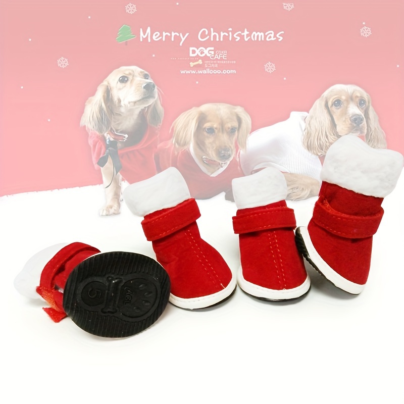 Snow Boots Dog Christmas Boots 4pcs Pet Dog Christmas Shoes Warm