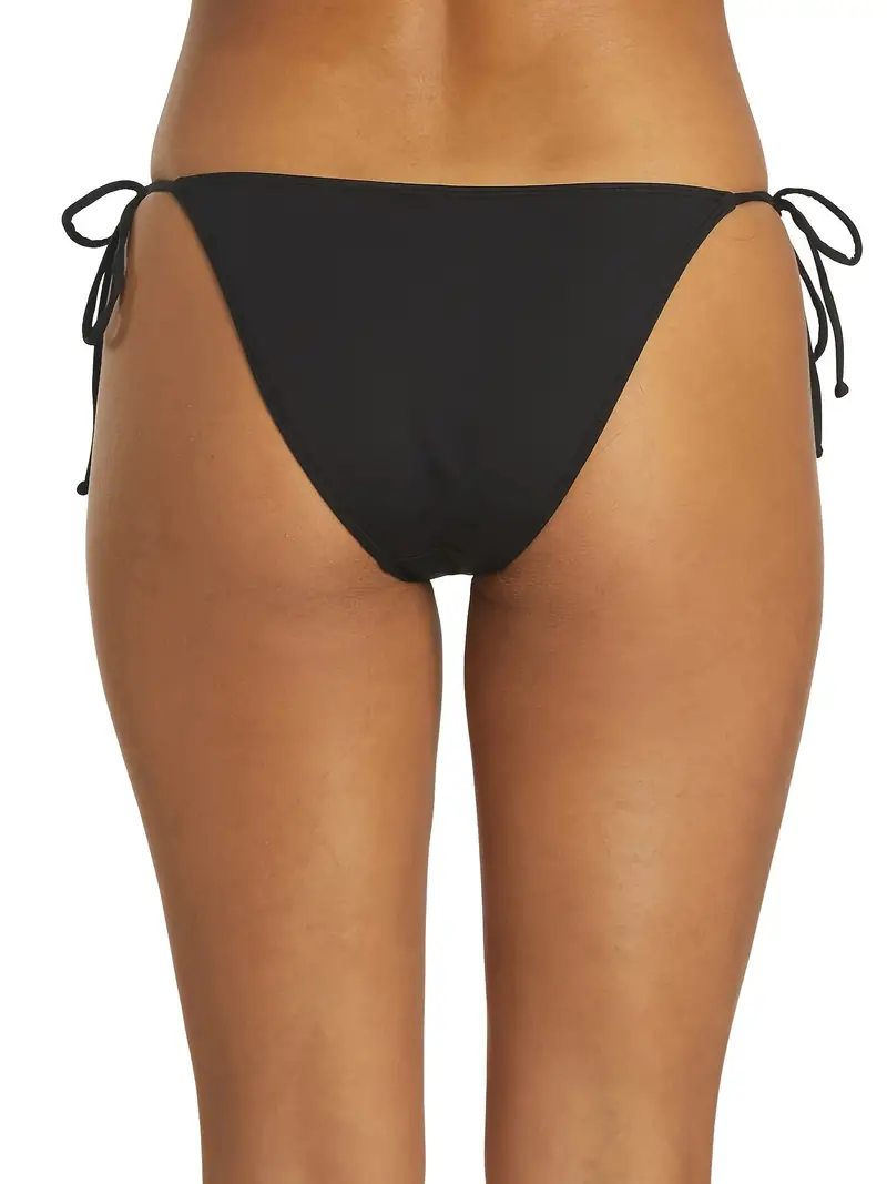 Black Tie Side Bikini Bottom Mis stretch Beachwear High Cut - Temu