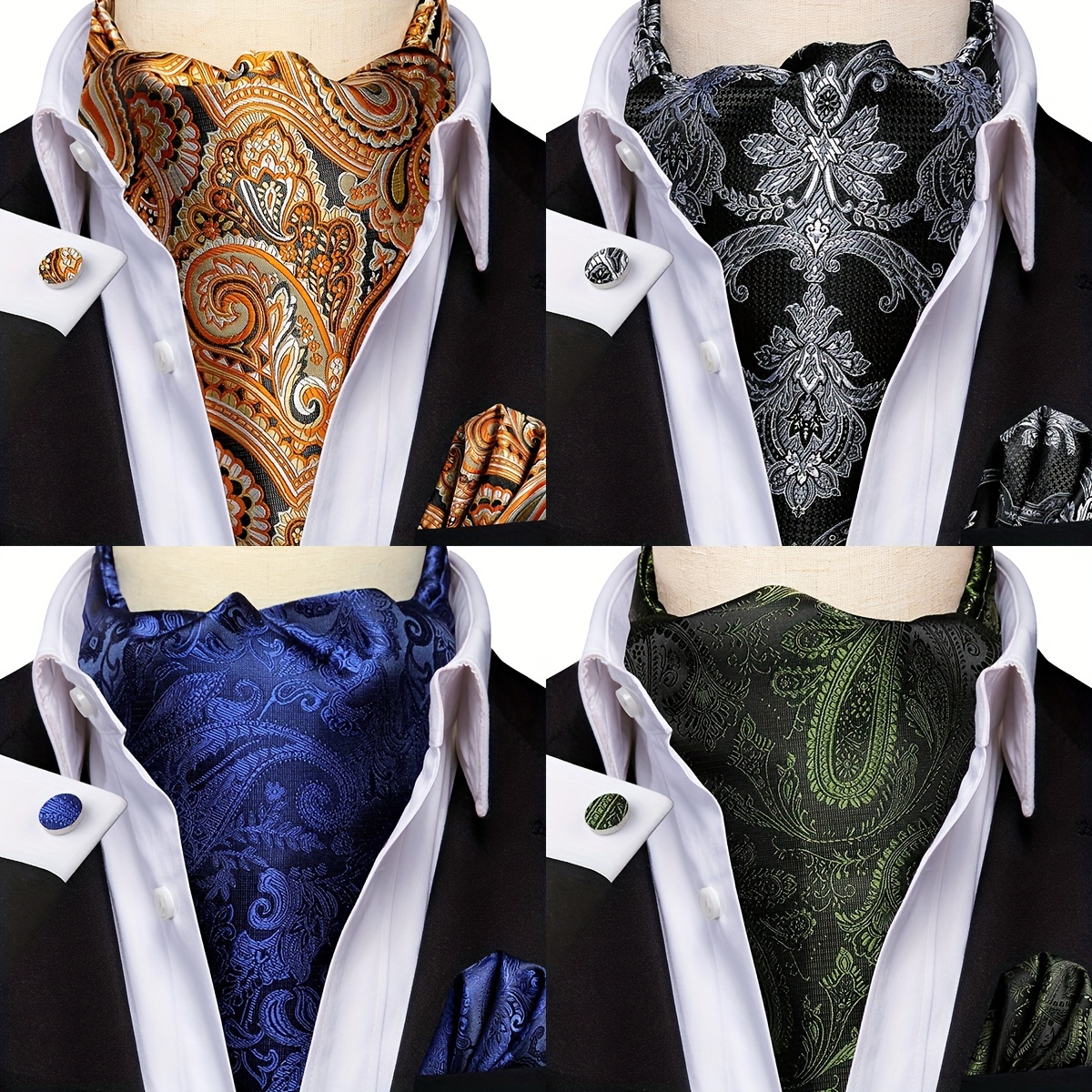 Men's Necktie Silver Ring Handkerchief Cufflinks Set For - Temu Austria