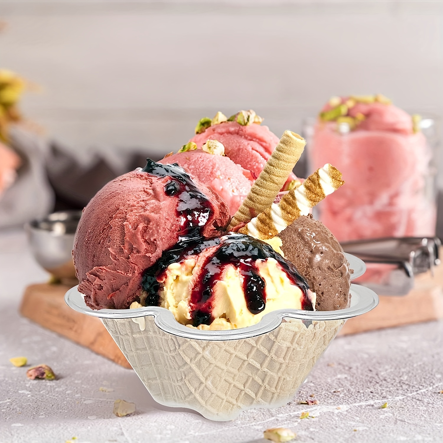 24 Pk Ice Cream Sundae Kit - 8 Oz Treat Cups, Spoons, Umbrellas 