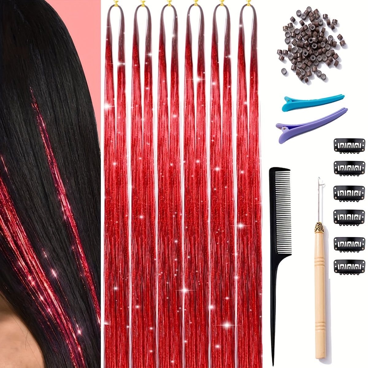 Hair tinsel 3 ways🤍✨ #beadextensions #tinselhair #slipknot #elastic #, hair  tinsel with bead