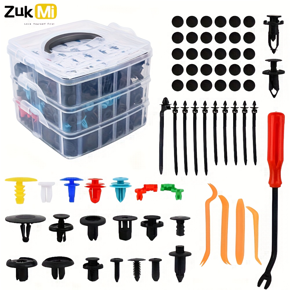 725pcs Car Retainer Clips & Plastic Fasteners Kit,16 Most Popular Sizes  Nylon Bumper Fender Rivets With 10 Cable Ties And Fasteners Remover
