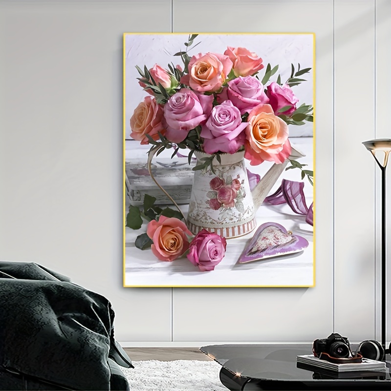 1pc 5d Diy Artificial Full Round Diamonds Painting Set For Adults Beginners  Frameless Flowers Pattern Diamonds Art For Home Wall Decoration And Gift