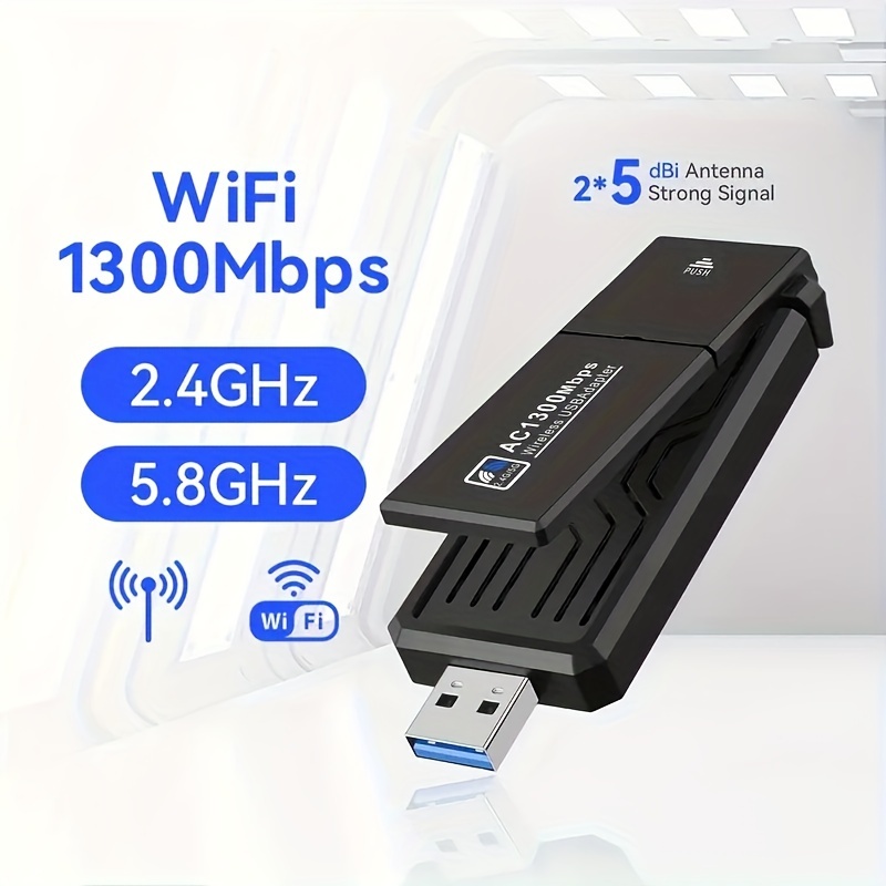 1300mbps longue portée USB Wifi Adaptateur pour PC portable de bureau,  adaptateur sans fil USB double bande 2.4ghz 5