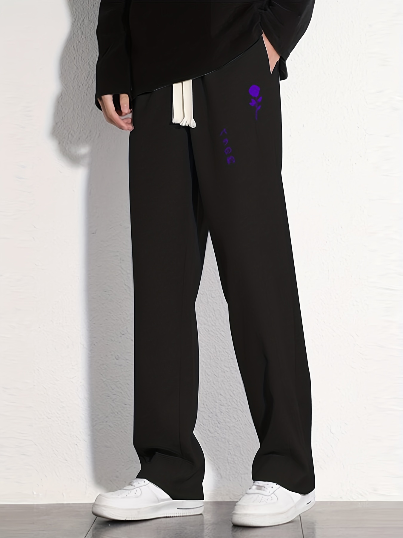 Purple Rose Graphic Print Men's Sweatpants Drawstring Jogger Pants