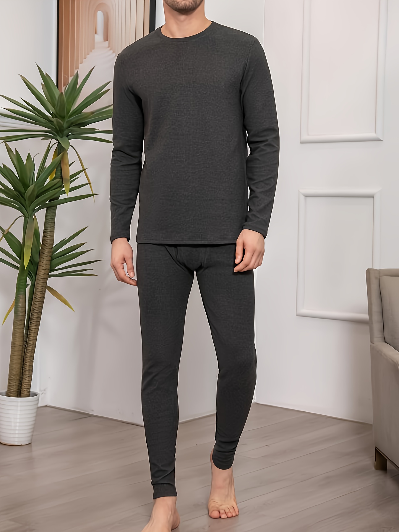 Men Cotton Thermal Underwear Long Inner Wear Pajama Autumn Winter  Tops+Pants Set 
