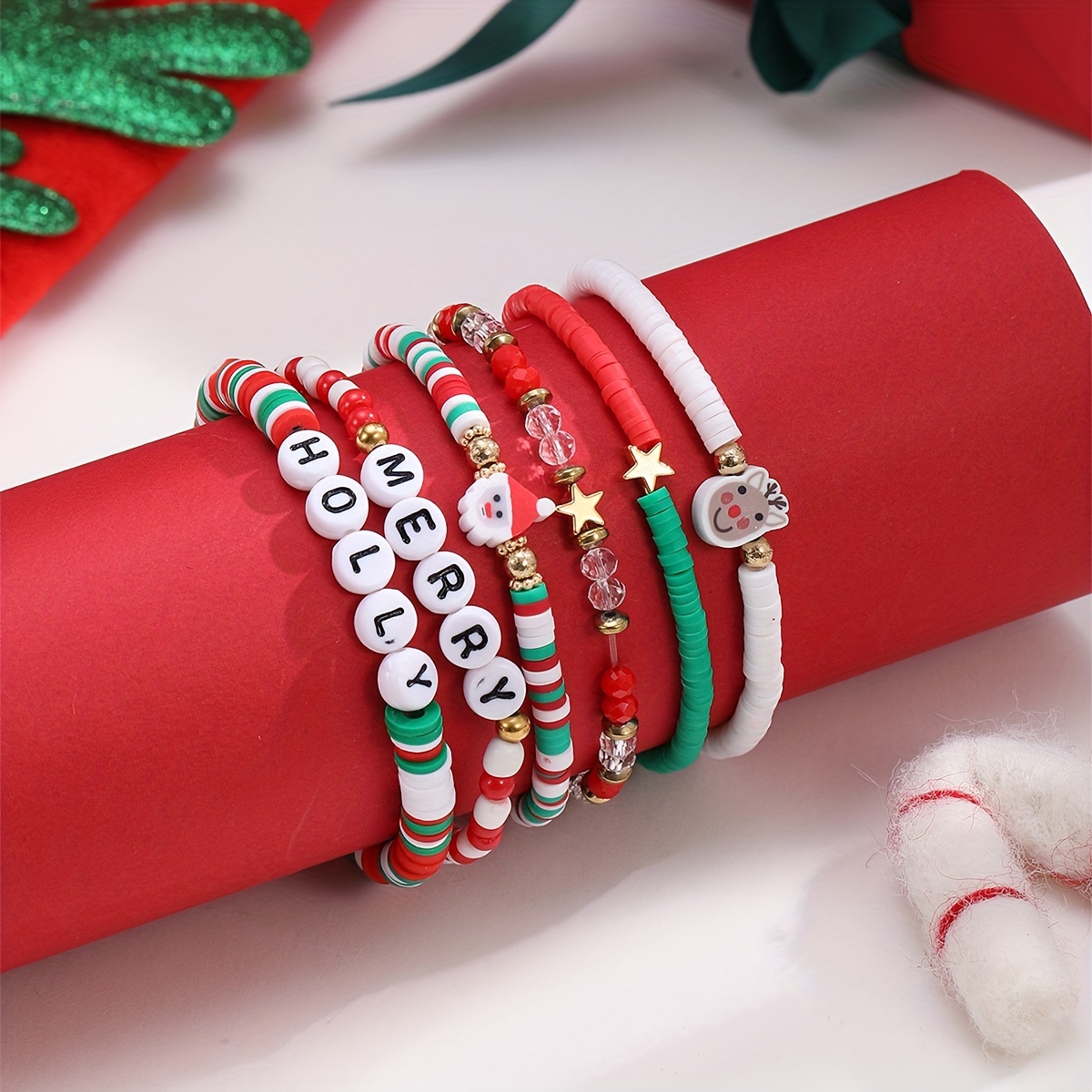 3pcs Colorful Soft Clay Beads Beaded Bracelet Set Stackable Hand String Xmas Gift,Temu