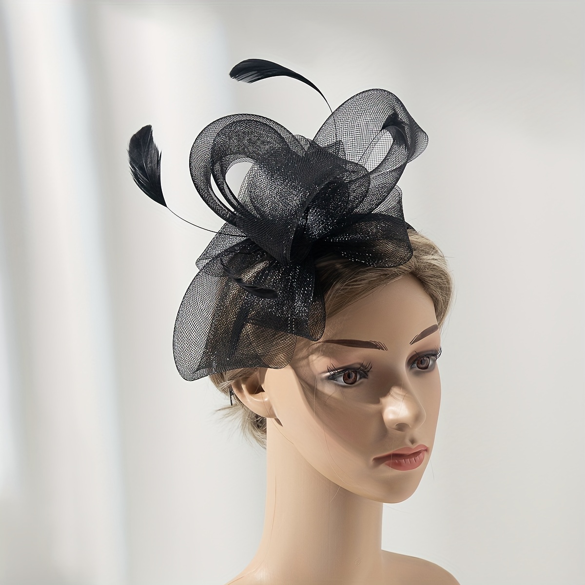 1pc women feather flower veil fascinator headband elegant - Temu display picture 1