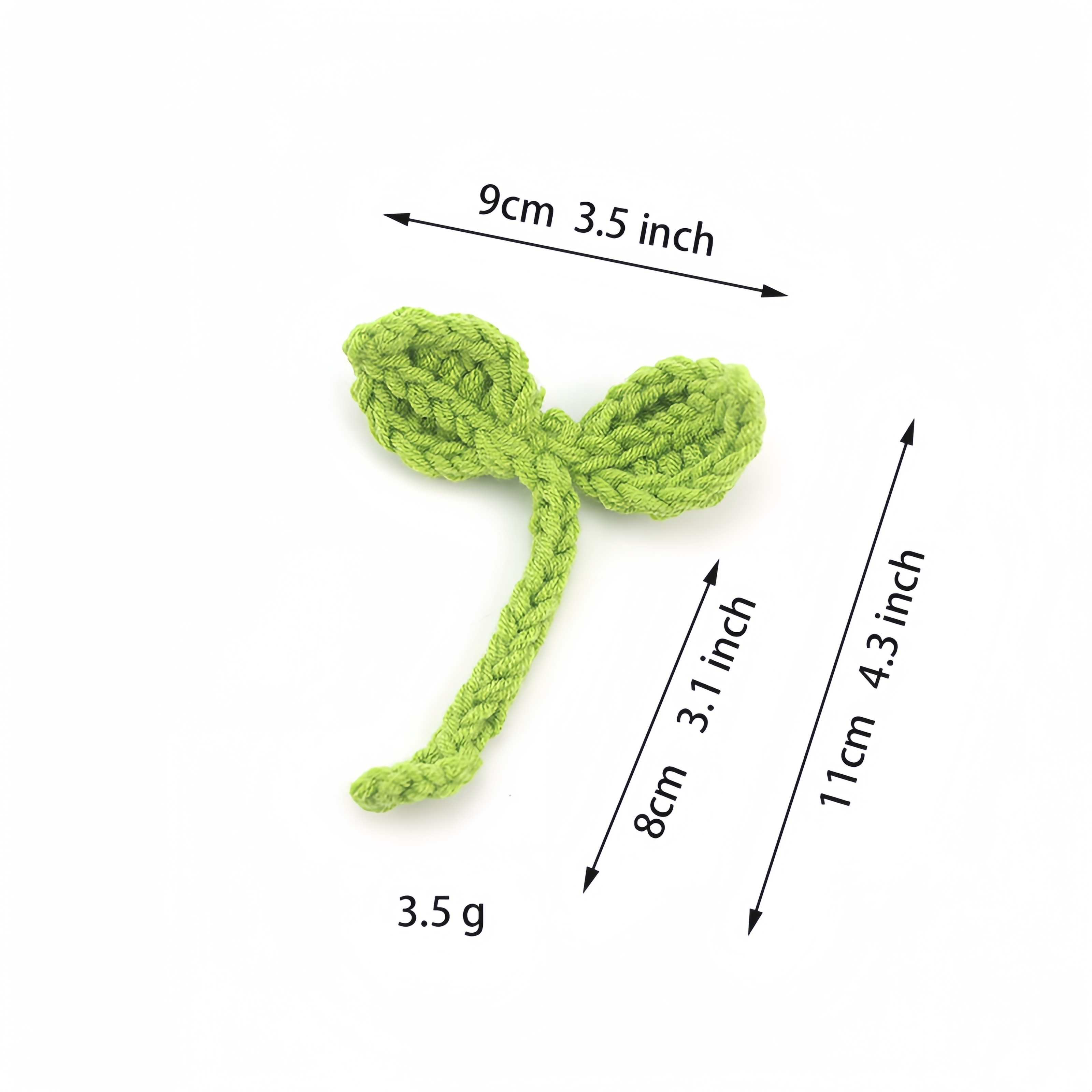 2個の純手作りウールクロシェグリーンスプラウトリーフアクセサリー