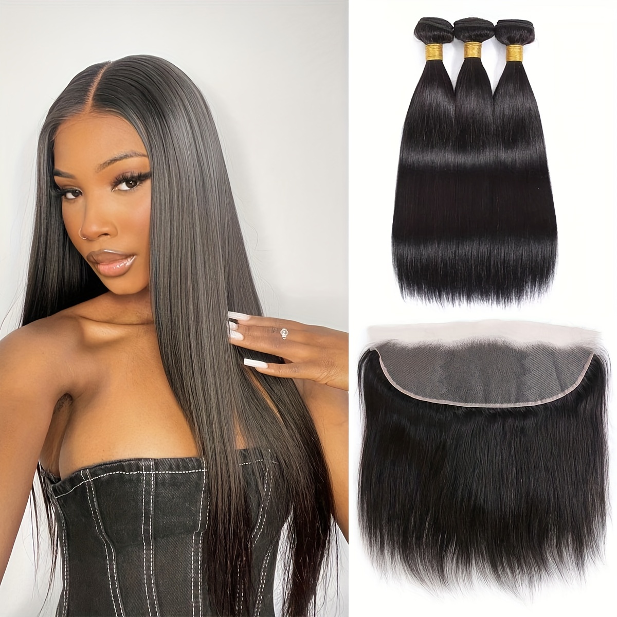 The Bundle Natural Straight w/13X4 Frontal Lace Closure