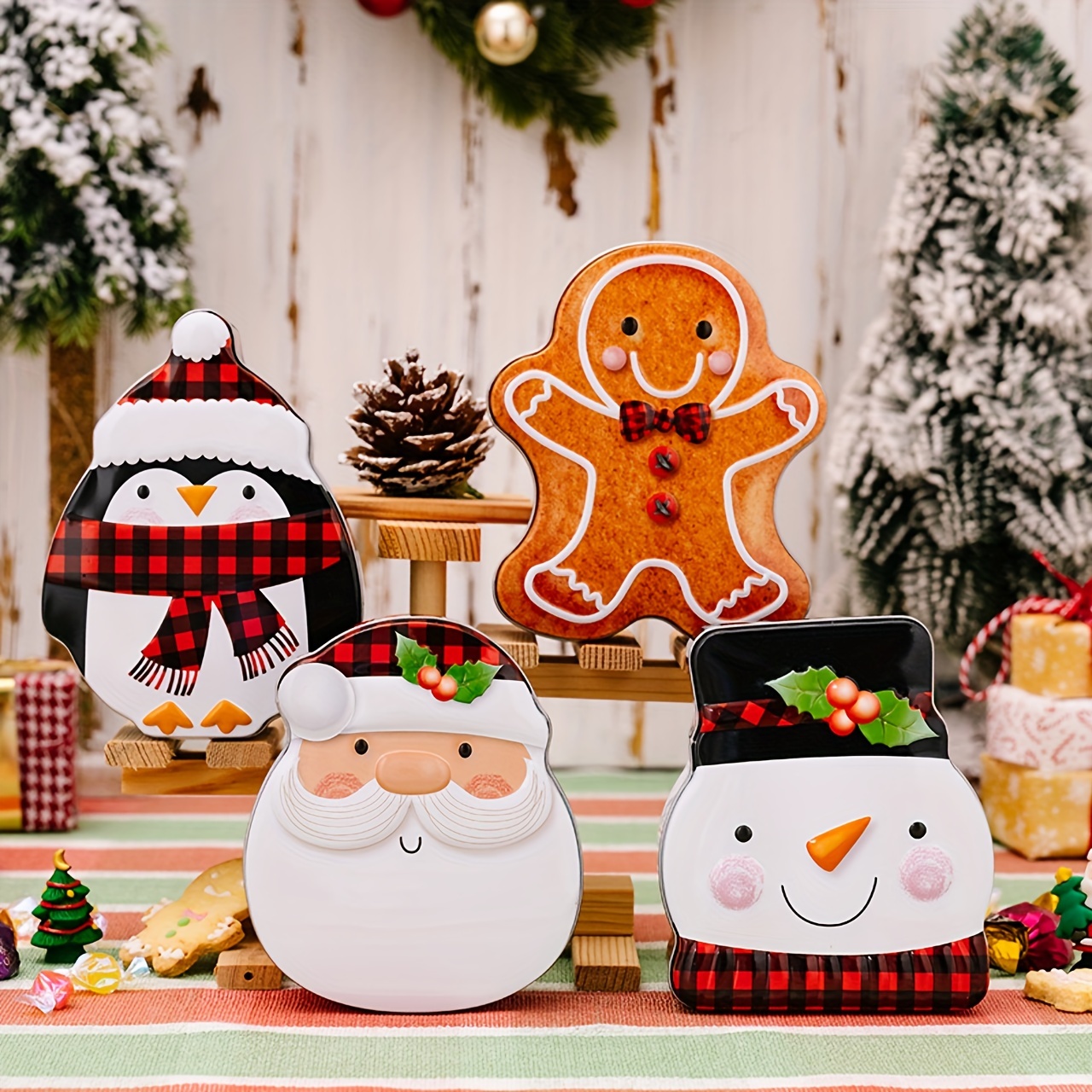  Decorative Christmas Holiday Themed Plastic Containers Jars 4  Pack with Stackable Lids for Cookies, Snacks, Candies, Treats Gnomes,  Gingerbread Men, Snowmen, Santa: Home & Kitchen