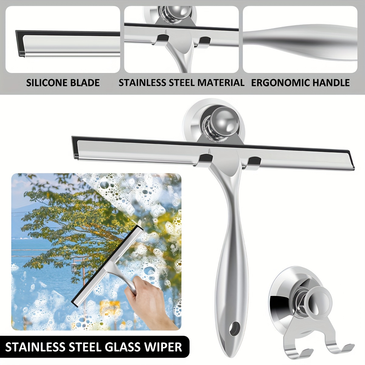Shower Squeegee For Glass Door 304 Stainless Steel Window - Temu