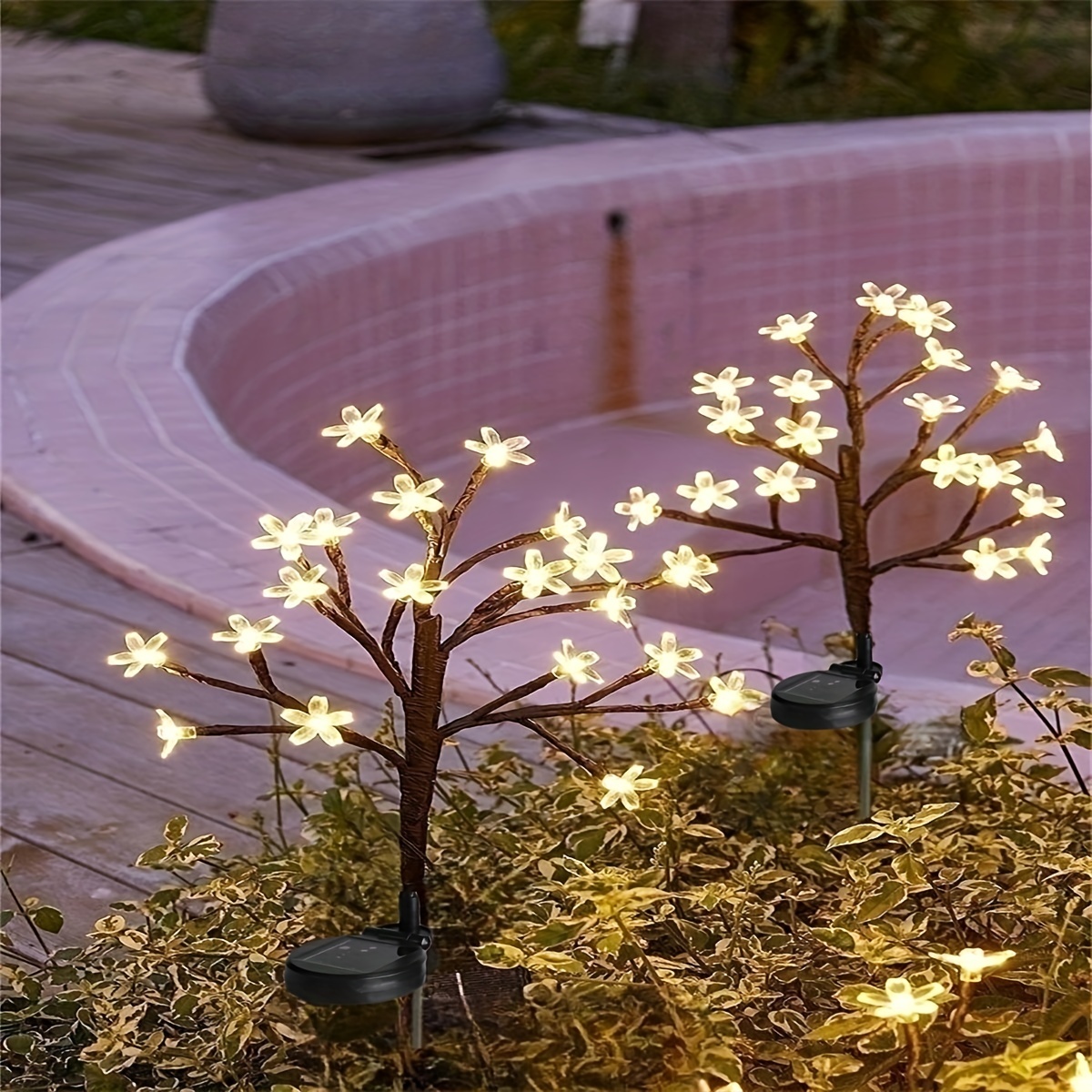 1pc outdoor solar cherry tree lamp artificial flower tree led lamp 20 led waterproof solar garden decorative lamp for lawn garden walkway terrace christmas halloween decorations details 8