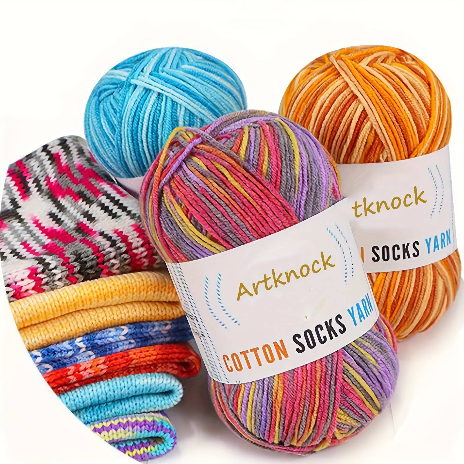 2pcs Rainbow Wool Cotton Yarn Colorful Yarn for Sewing Hand Knitting Sweater Scarf (1), Size: 25x11x4CM