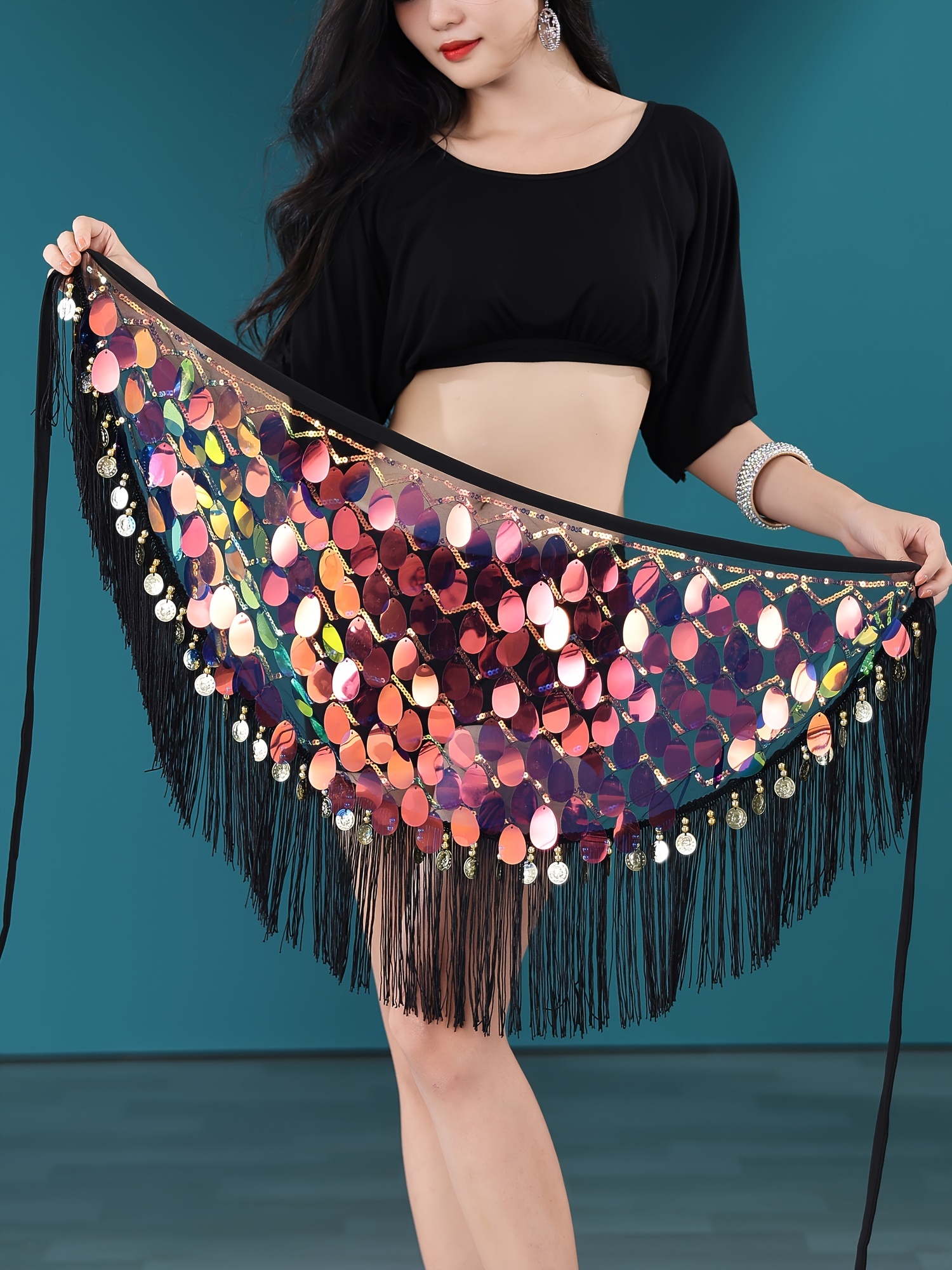Tassel Sequined Wrap Belt Skirt for Women's Zumba & Belly Dance