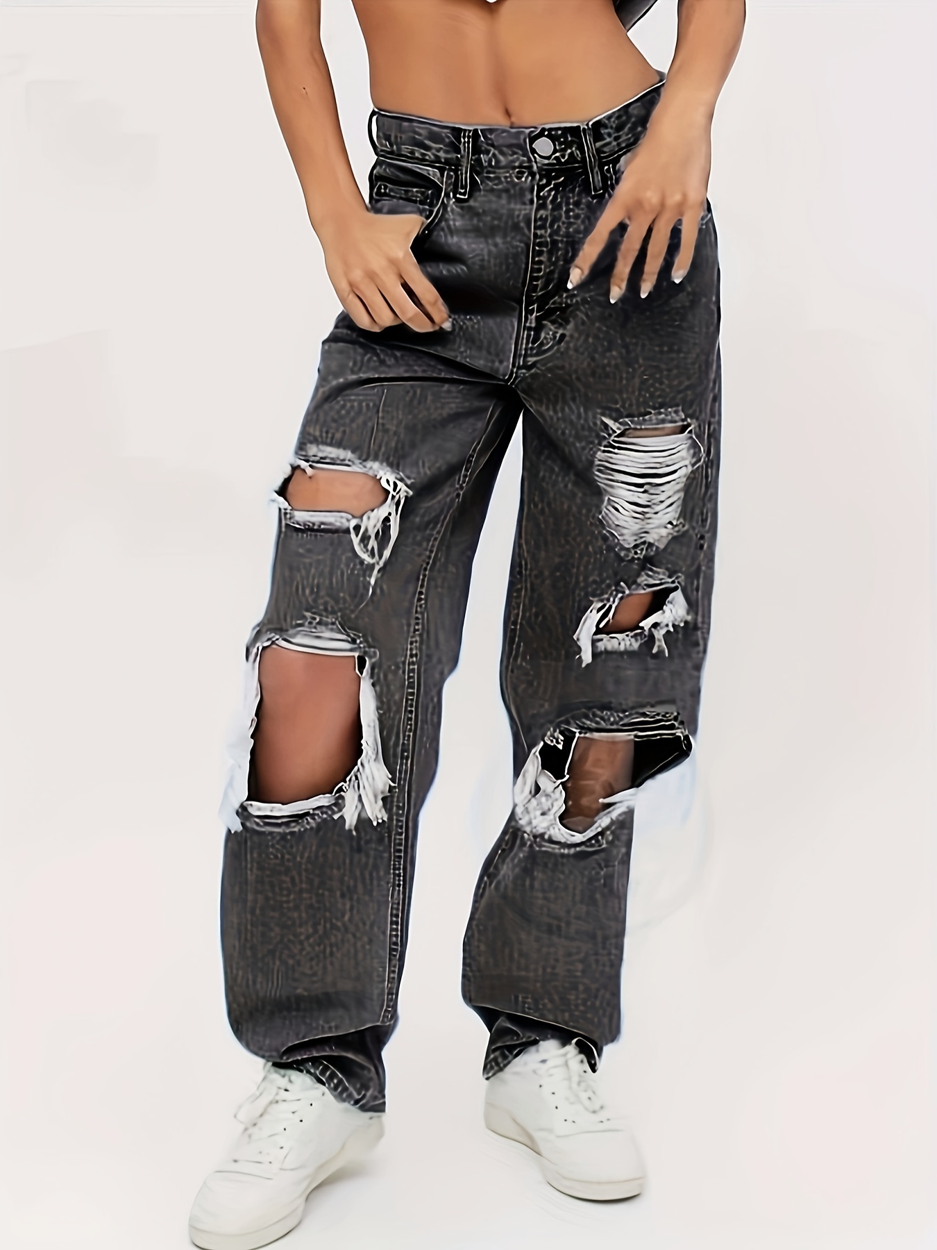 Black High Waisted Wide Leg Baggy Jeans - RippedJeans® Official Site