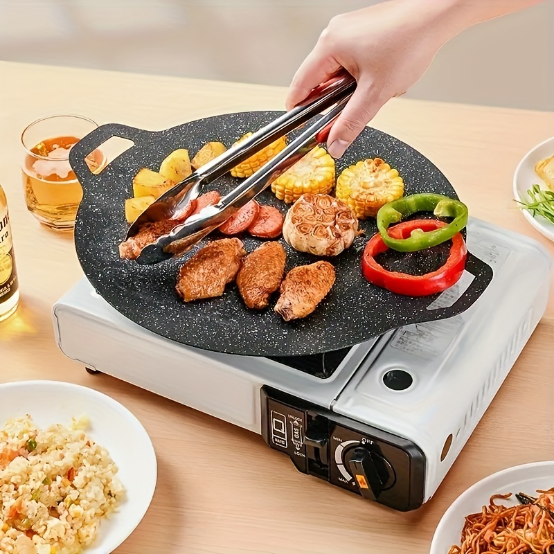 Portable Korean BBQ Grill Pan Non-Stick Grill Plate Gas Stove Cooker Party  Picnic Terrace Beach Barbecue Tray 