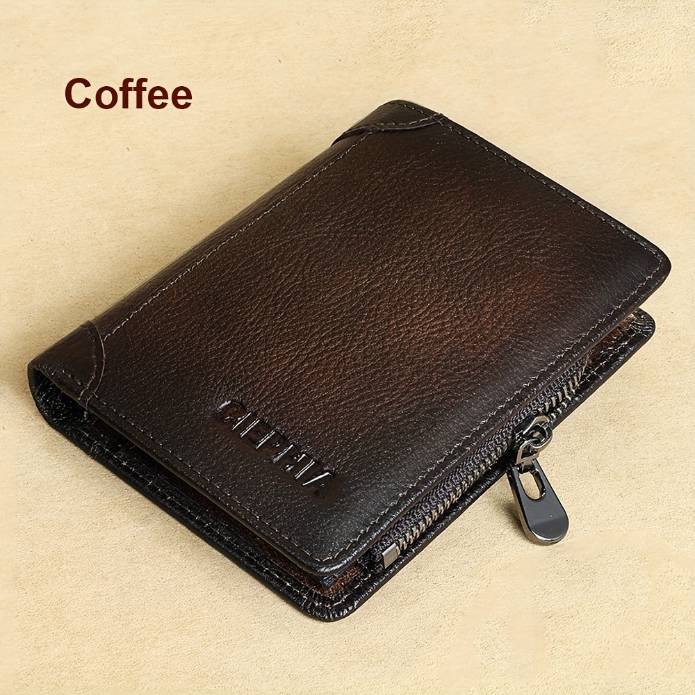 Men's Genuine Leather Wallet Vintage Short Multi Function Business Card  Holder RFID Blocking Zipper Coin Pocket Money Clip - AliExpress