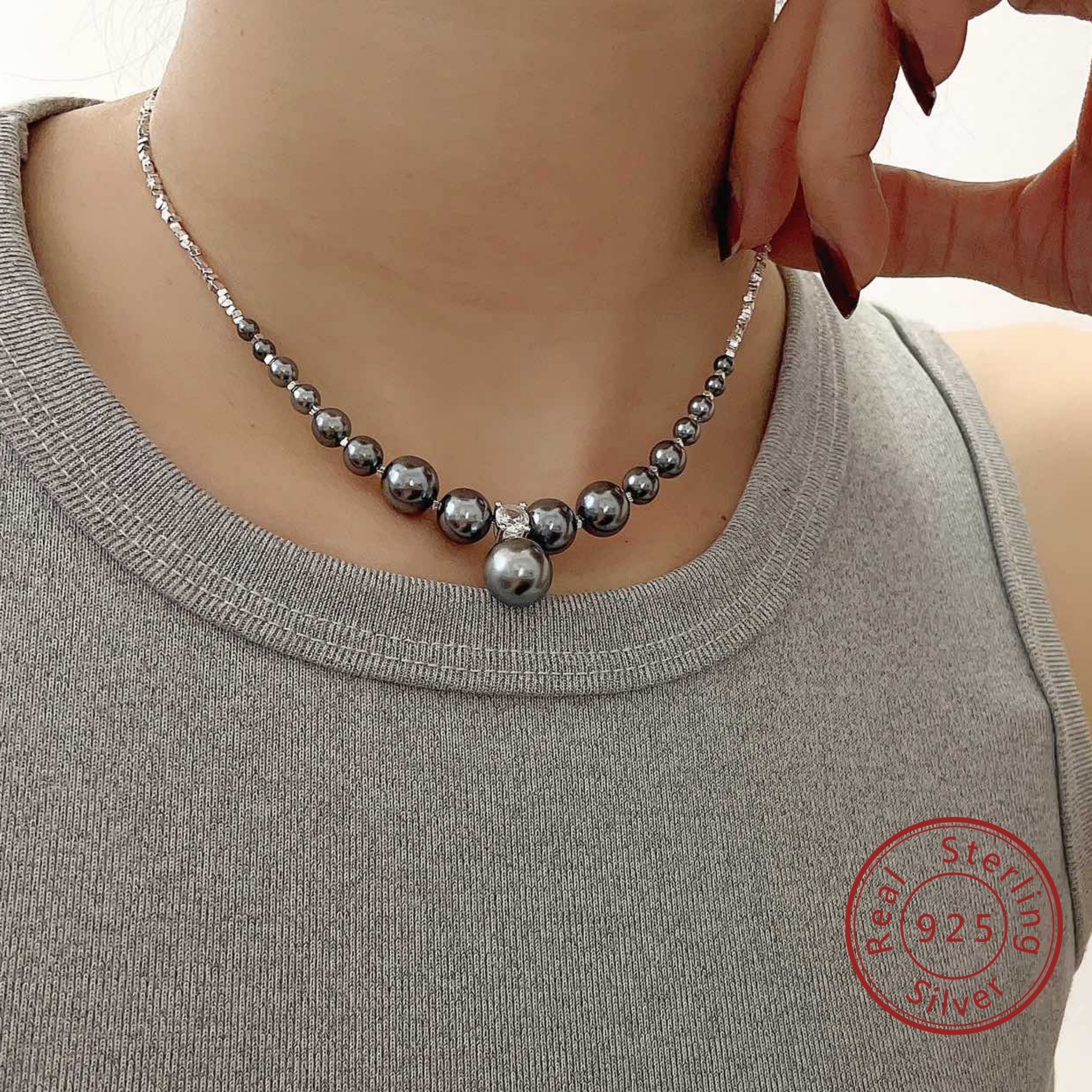 Women's 925 Sterling Silver Zirconia Shell Pearl Necklace