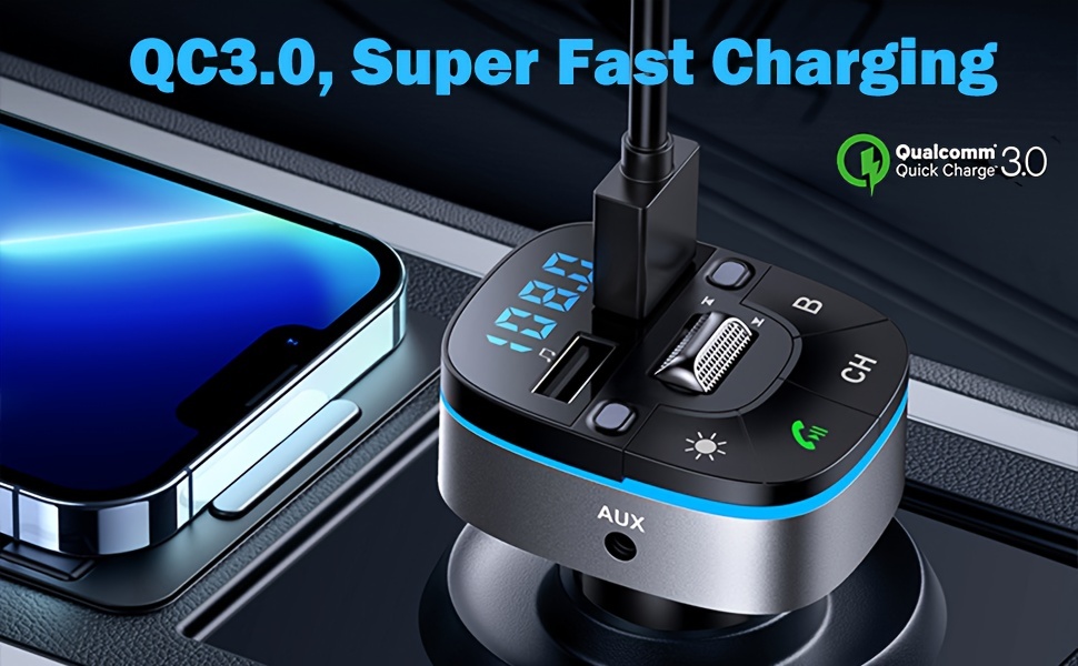 Kabelloser 5.0-FM-Transmitter fürs Auto, kabelloser Autoadapter mit Mikrofon und HiFi-Sound, MP3-Musikplayer, Radio-Audioempfänger, unterstützt Freisprechanrufe_voghion.com