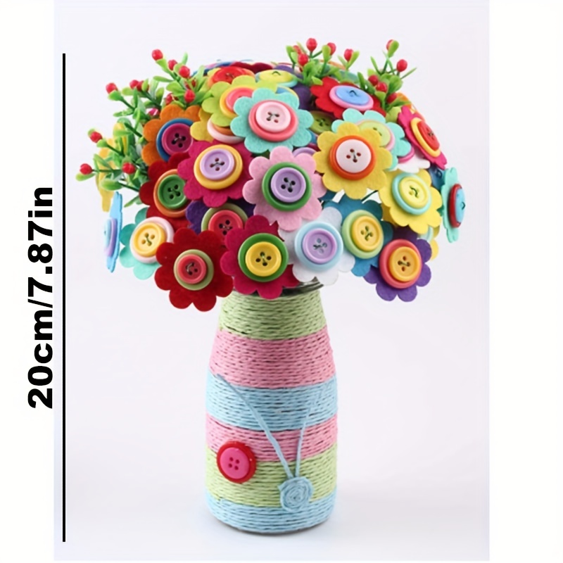 Flower Bouquet with Buttons Vase for Kids Age 4-8 Flower Craft Kit