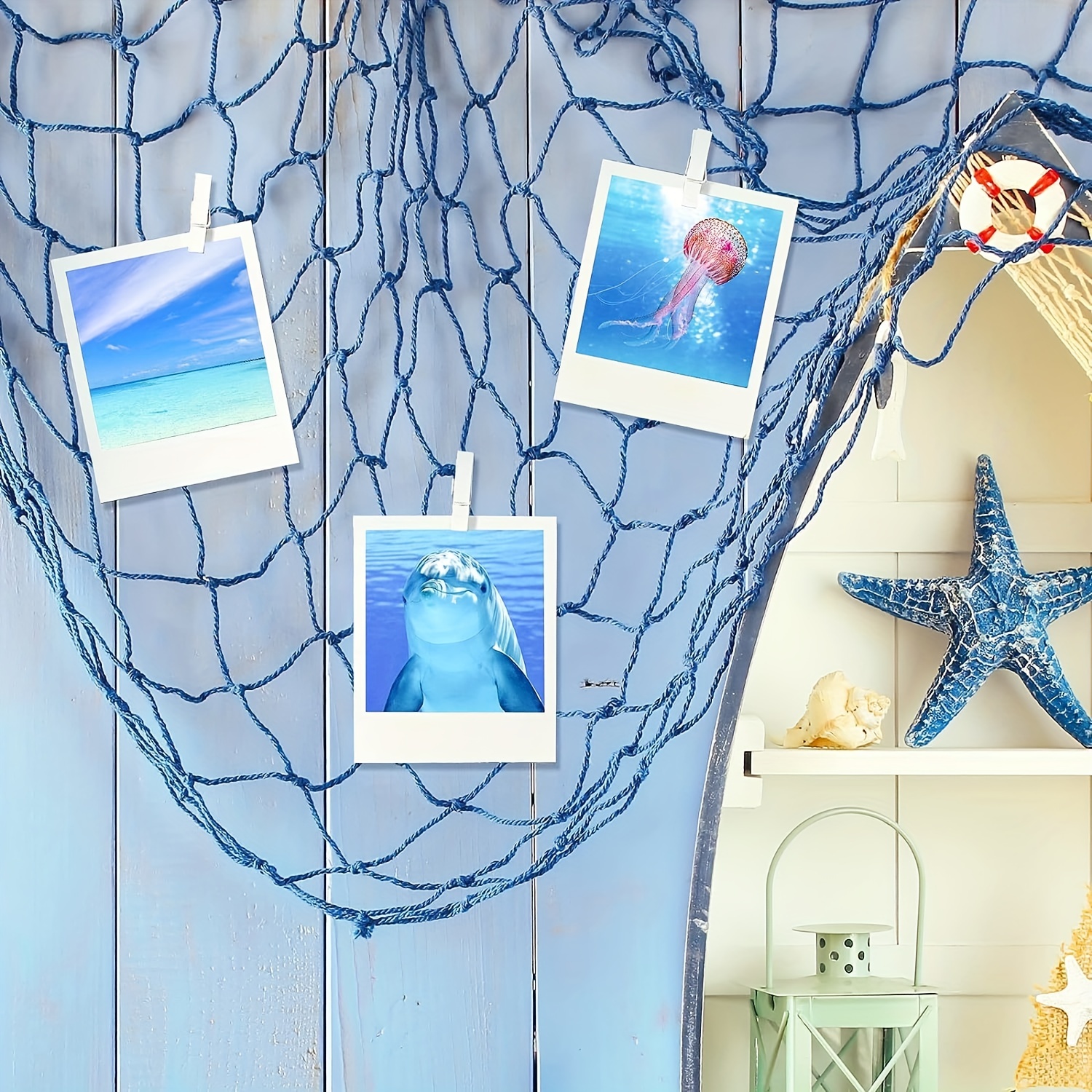 1pc Wall Hanging Fishing Net with Sea Beach Shell Ocean Theme Home