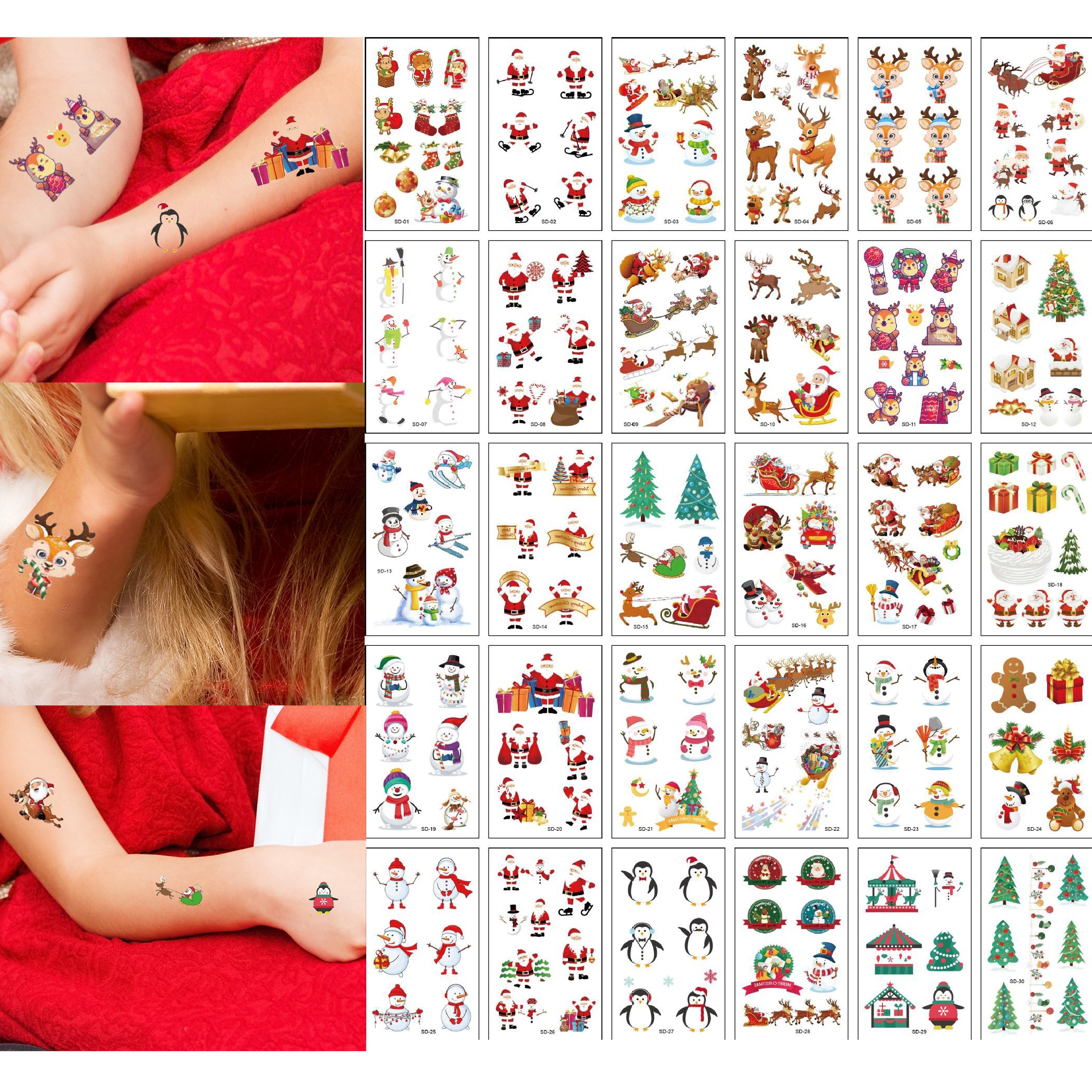 Christmas Tattoo Stickers Cartoon Snowman Snowflake Elk - Temu