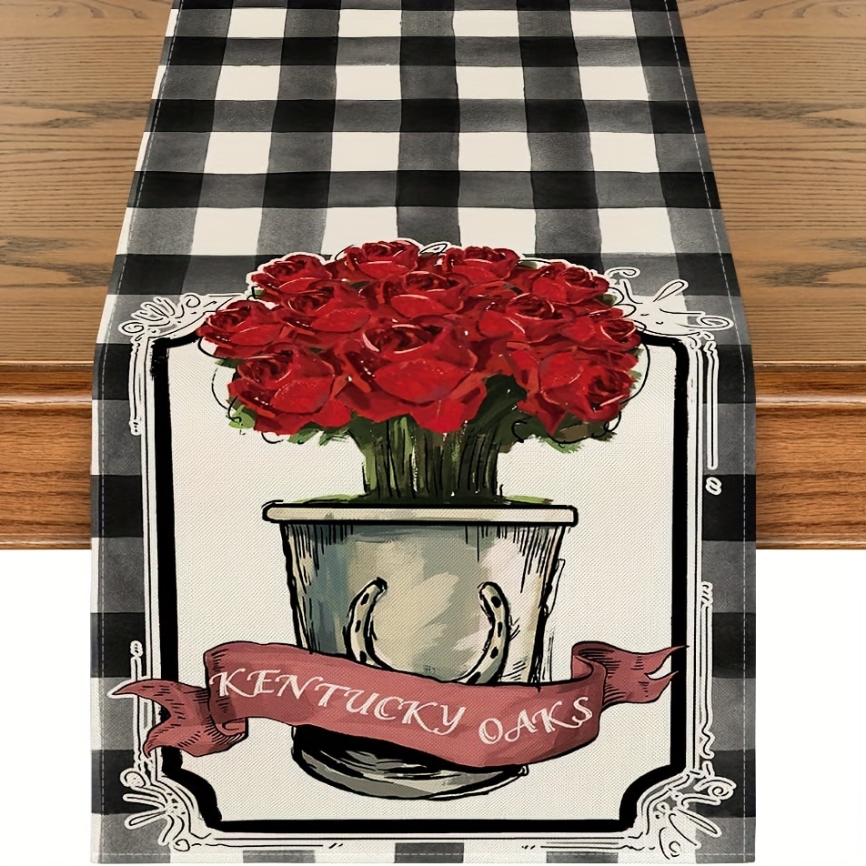 1pc, Tovaglia, Buffalo Plaid Rose Kentucky Oaks Tovaglia, Tovaglia A Tema  Derby Horse Racing Stagionale, Decorazione Per Tavolo Da Pranzo In Cucina,  Per Decorazione Di Casa E Feste - Temu Italy