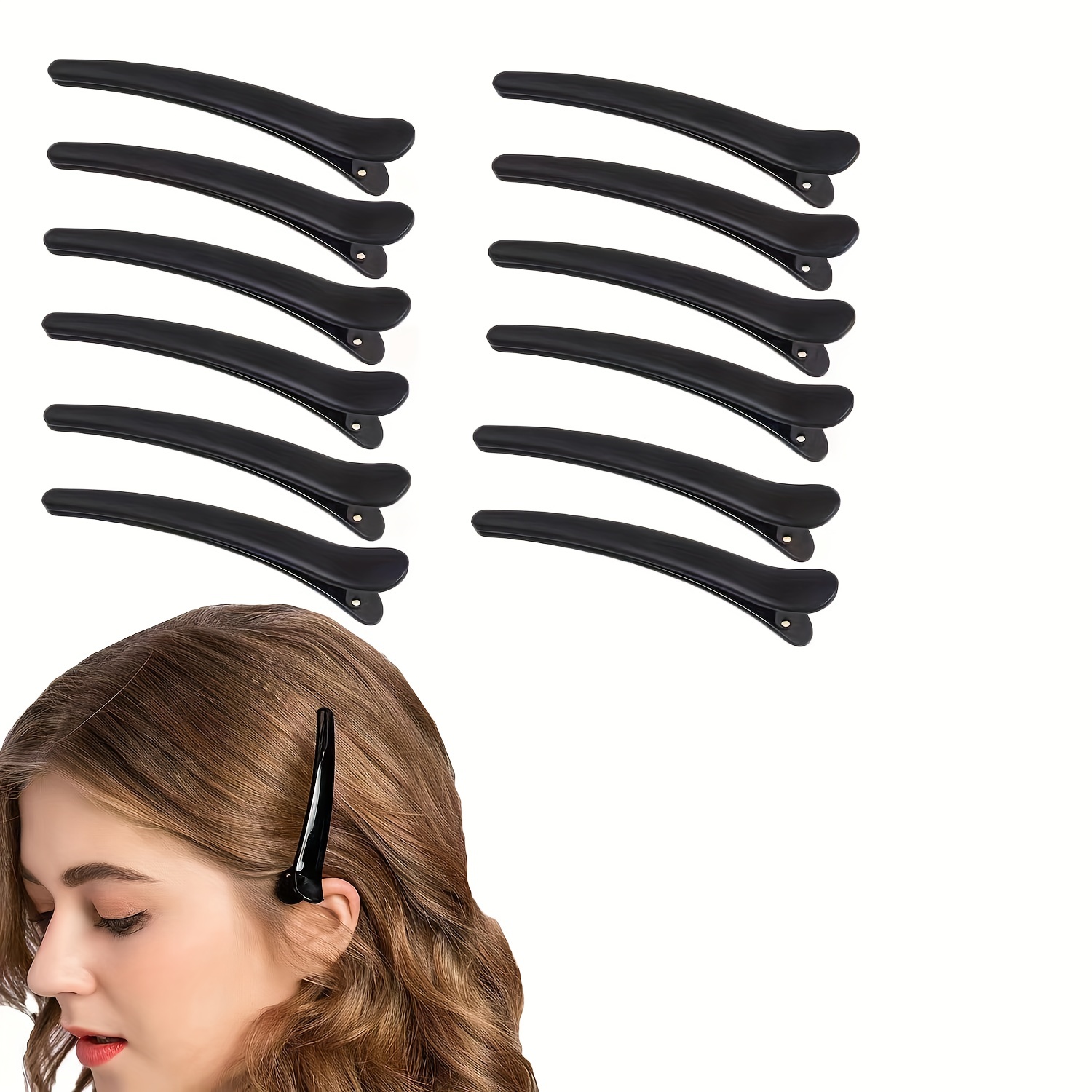 

12pcs Black Frosted Duckbill Clips Set Simple Vintage Side Clip Salon Styling Hair Clips Hair Accessories