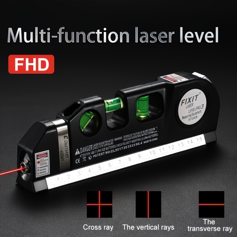 Fixit Niveau Laser Professionnel à Bulle Ruban 2.5 Métres Laser LeveLPro3  Rouge Croisé