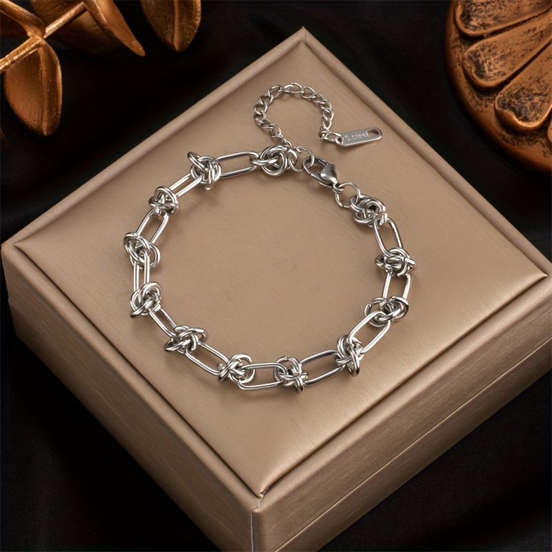 

1pc Trendy Stainless Steel Gold Plating Chain Bracelets, Women Men Retro Fashion Party Jewelry Gift