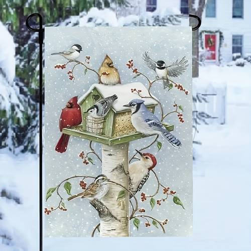 1pc home garden flag double sided garden flag winter flag winter birds winter garden flag house flag for outdoor yard decoration 12x18in no flagpole