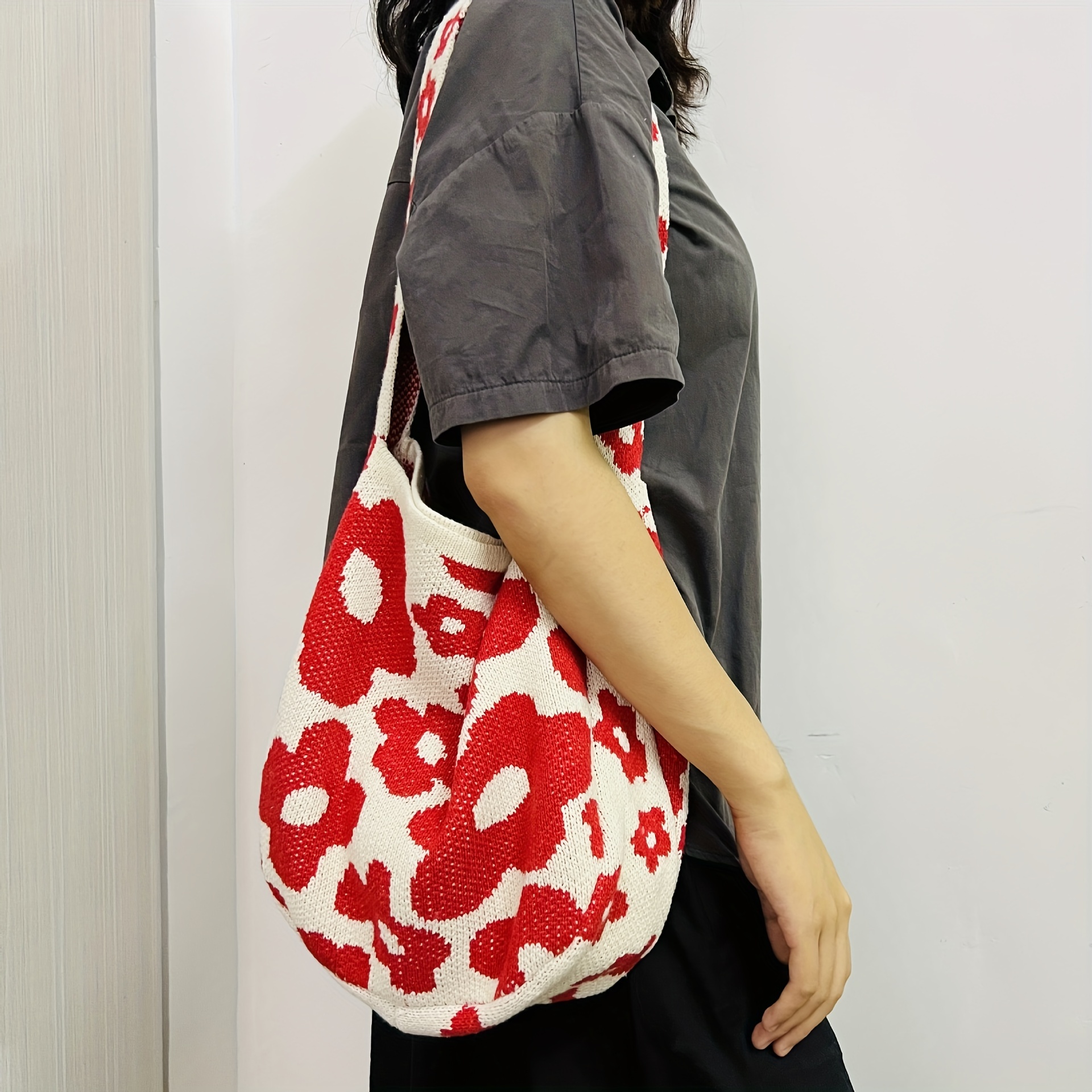 Cute Cartoon Flower Knitted Bag, Aesthetic Y2K Shoulder Bag, Women's Casual  Hobo Purse & Tote Handbag
