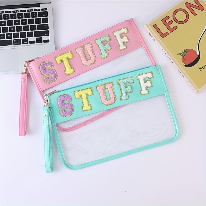Glitter Monogram Clear Makeup Cosmetic Bag Zipper Toiletry Pouch