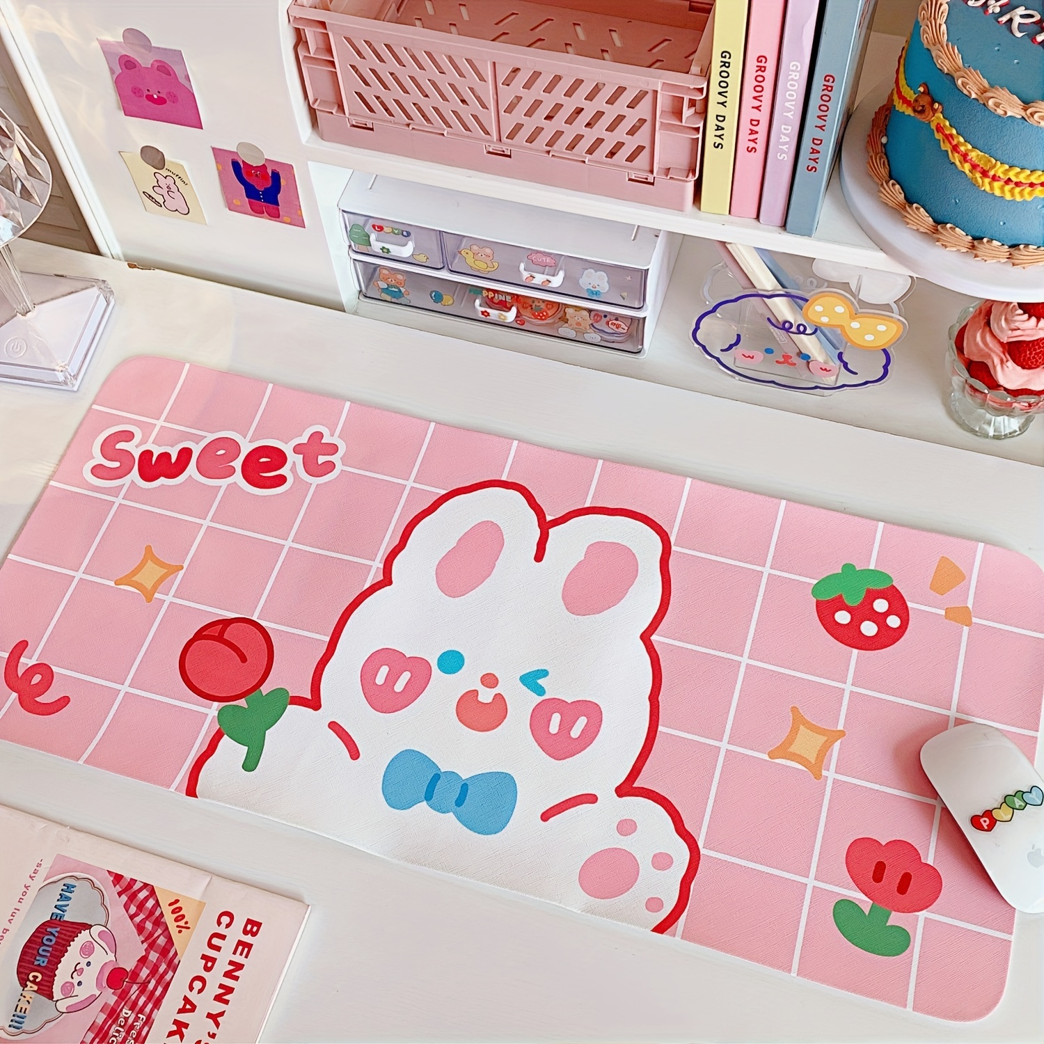 

Cartoon Cute Little Bear Little Rabbit Table Mat Student Mouse Mat Large Computer Keyboard Mat Dining Table Mat Desk Decoration Waterproof Non Slip Writing Table Non Slip Pvc Mat