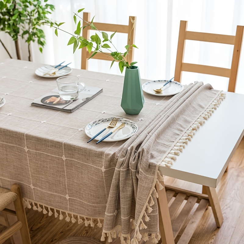 Embroidered Linen Table Cloth With Tassel Kitchen Dinner - Temu