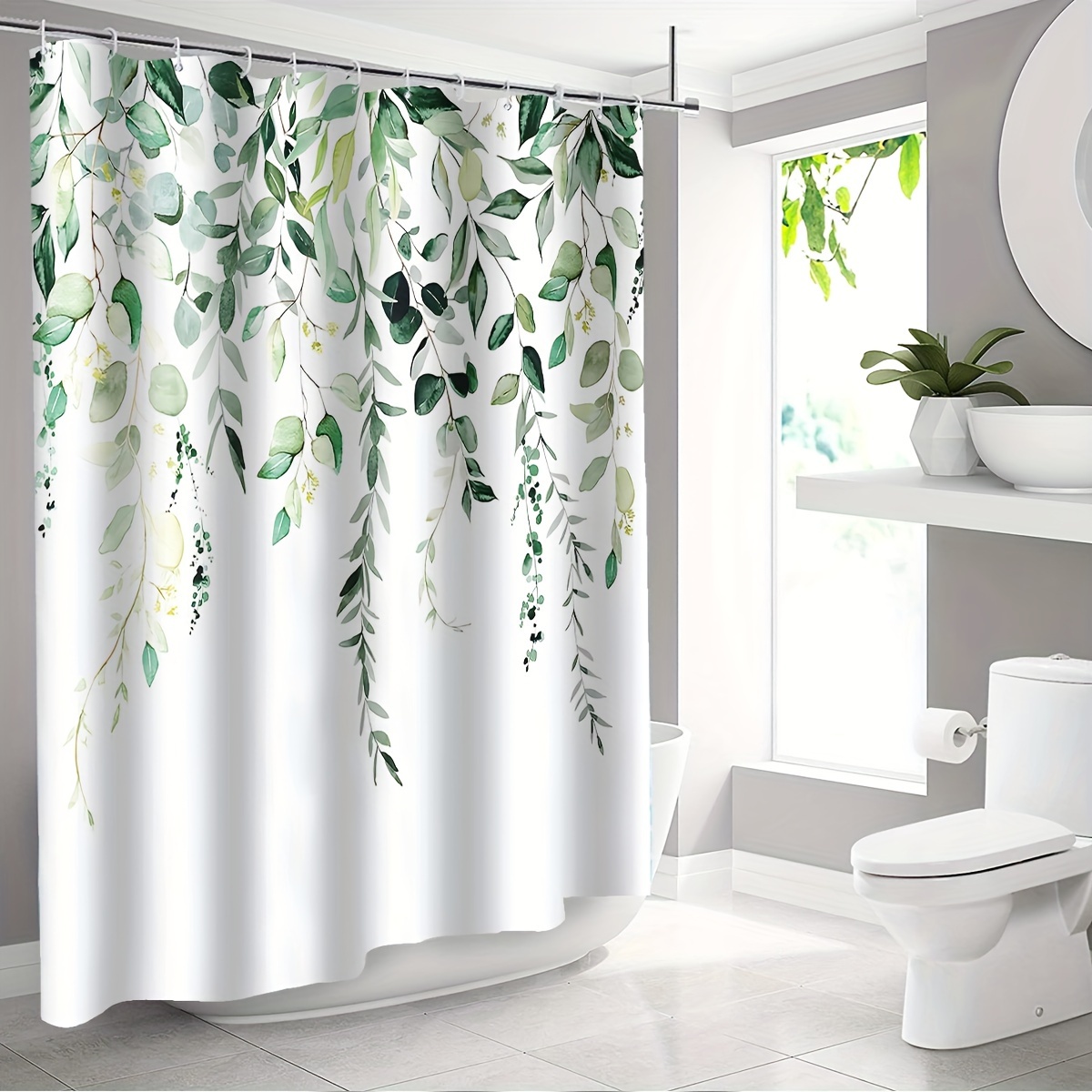 Shower Curtain Set Decorative Butterfly Green Leaves Printed - Temu